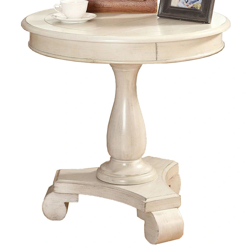 Round Wood Pedestal End Table with Scrolled Legs