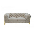 74 Beige And Gold Velvet Chesterfield Loveseat