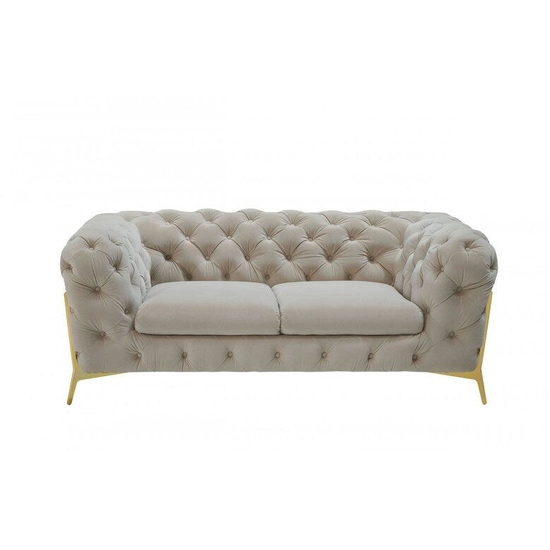 74 Beige And Gold Velvet Chesterfield Loveseat