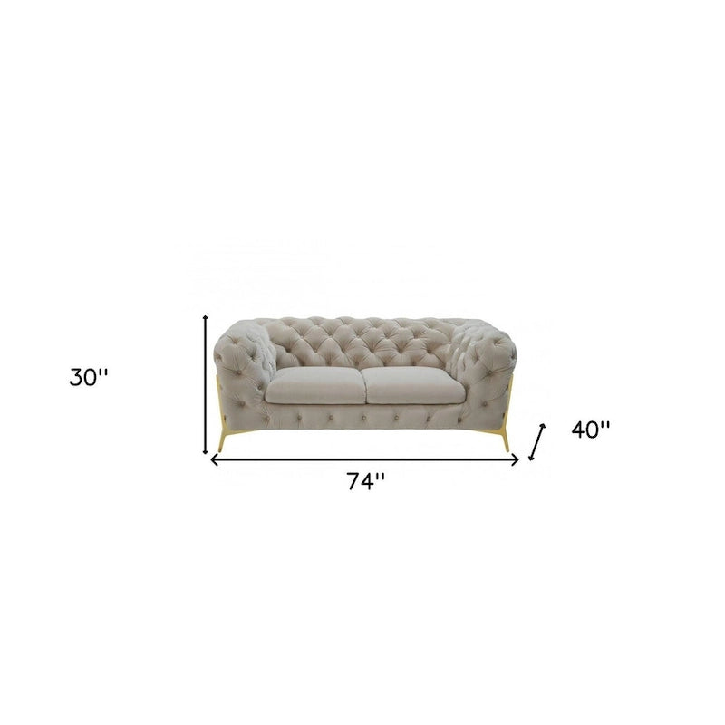 74 Beige And Gold Velvet Chesterfield Loveseat