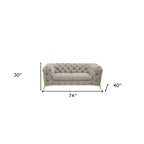 74 Beige And Gold Velvet Chesterfield Loveseat