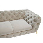 74 Beige And Gold Velvet Chesterfield Loveseat
