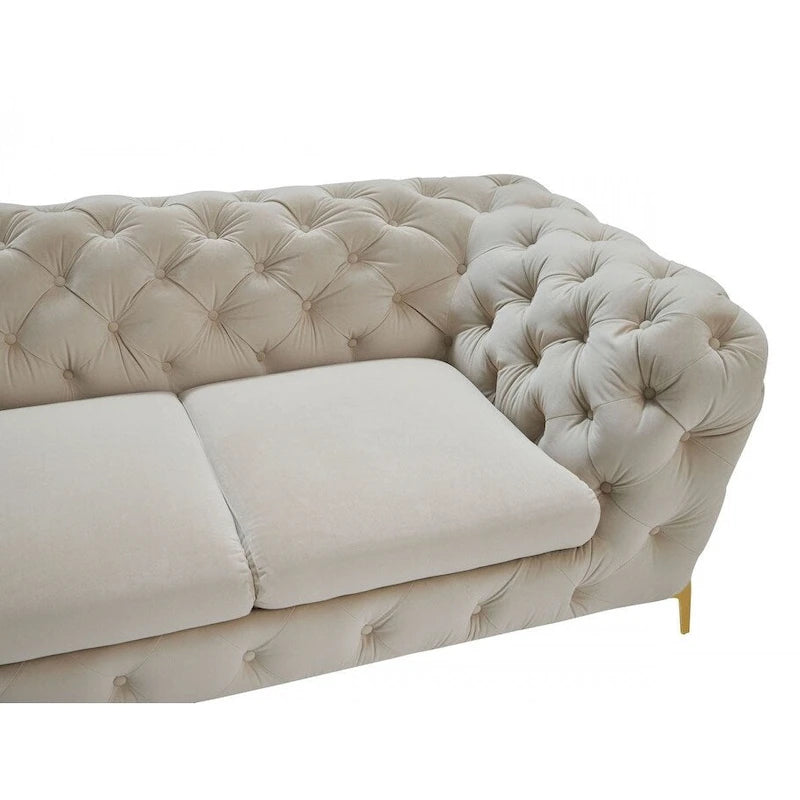 74 Beige And Gold Velvet Chesterfield Loveseat