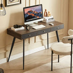 Mid Century Writing Study Desk with 3 Storage Drawers and Walnut Finish for Home Office and Bedroom or Study
