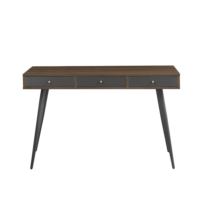 Mid Century Writing Study Desk with 3 Storage Drawers and Walnut Finish for Home Office and Bedroom or Study