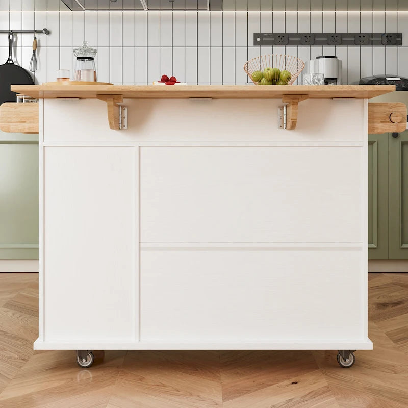 44 W Kitchen Island Cart With Storage, Rolling Side Table On Wheels With Drop Leaf, Wine Rack, Spice Rack, Glass Holder