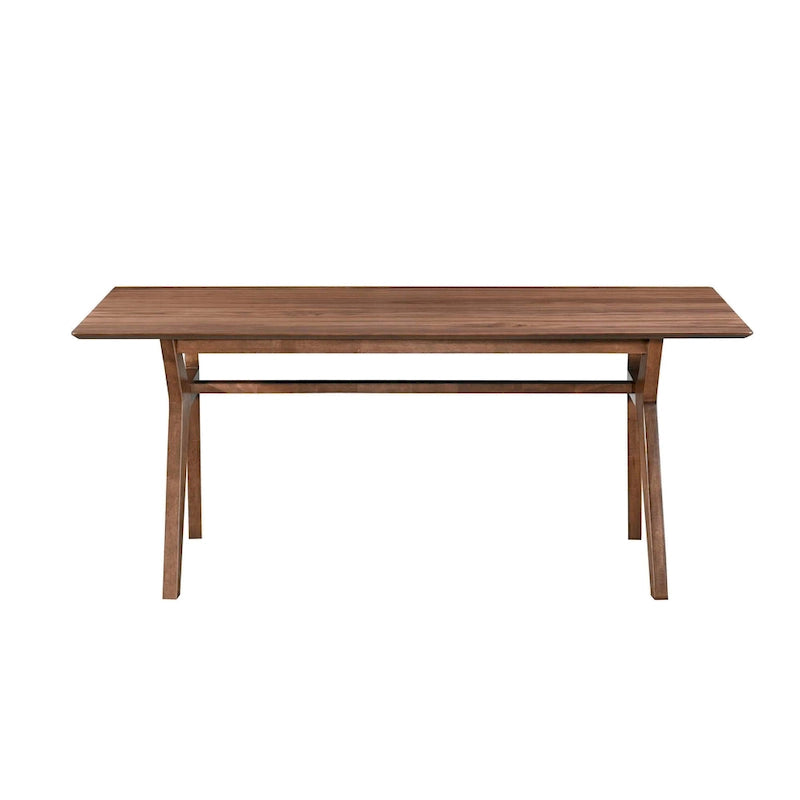 Dining Table, 71 Inch, Retro Angled Legs, Brown Solid Rubberwood
