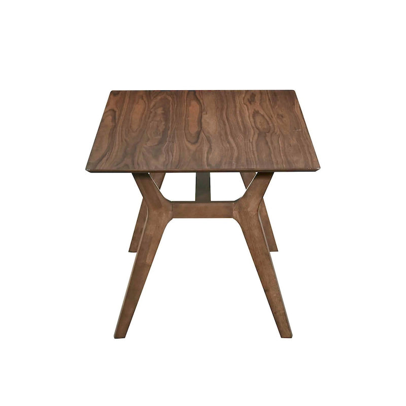 Dining Table, 71 Inch, Retro Angled Legs, Brown Solid Rubberwood