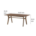 Dining Table, 71 Inch, Retro Angled Legs, Brown Solid Rubberwood