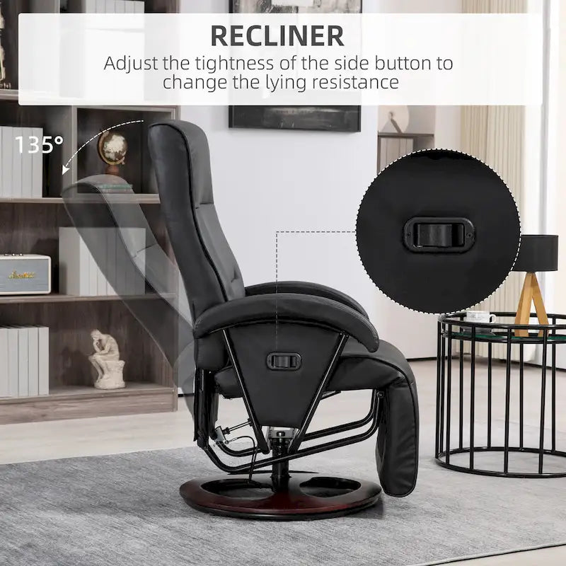 Modern Lounge Chair PU Leather Swivel Recliner Chair Padded Armchair with Footrest and Adjustable Backrest