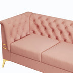 82 Velvet 3 Seater Chesterfield Sofa Couch with Gold Metal Legs, High Rebound Sponge and Removable Cushions