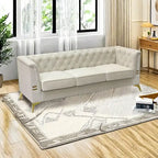 82 Velvet 3 Seater Chesterfield Sofa Couch with Gold Metal Legs, High Rebound Sponge and Removable Cushions