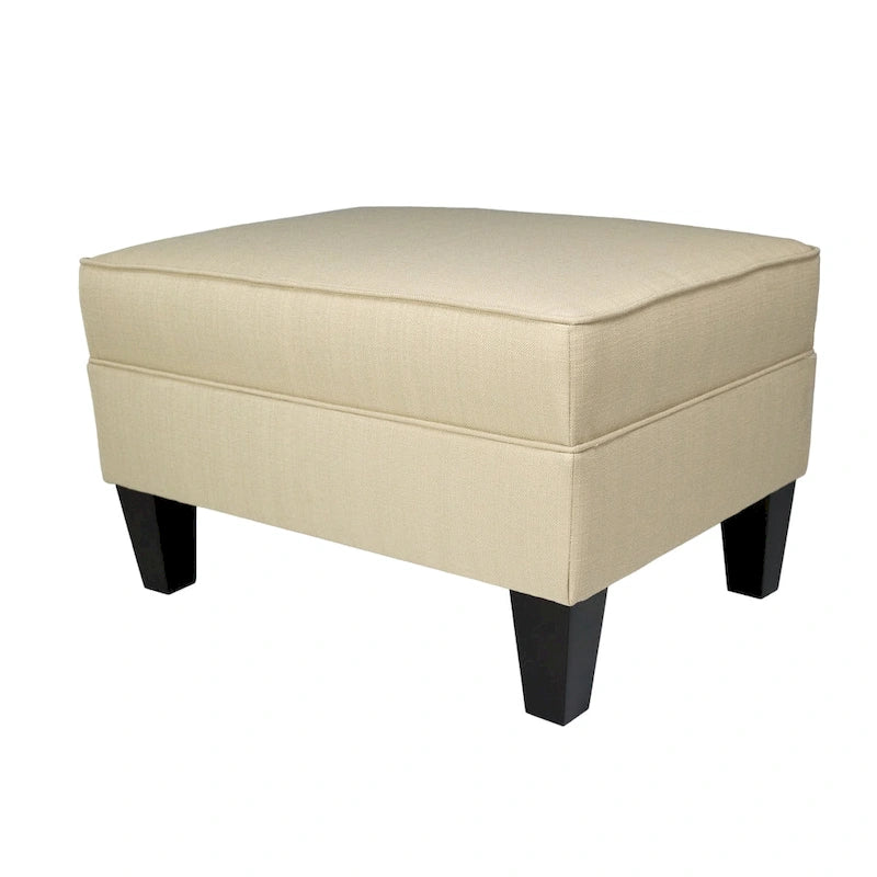 Squared Fabric Upholstered Welted Ottoman