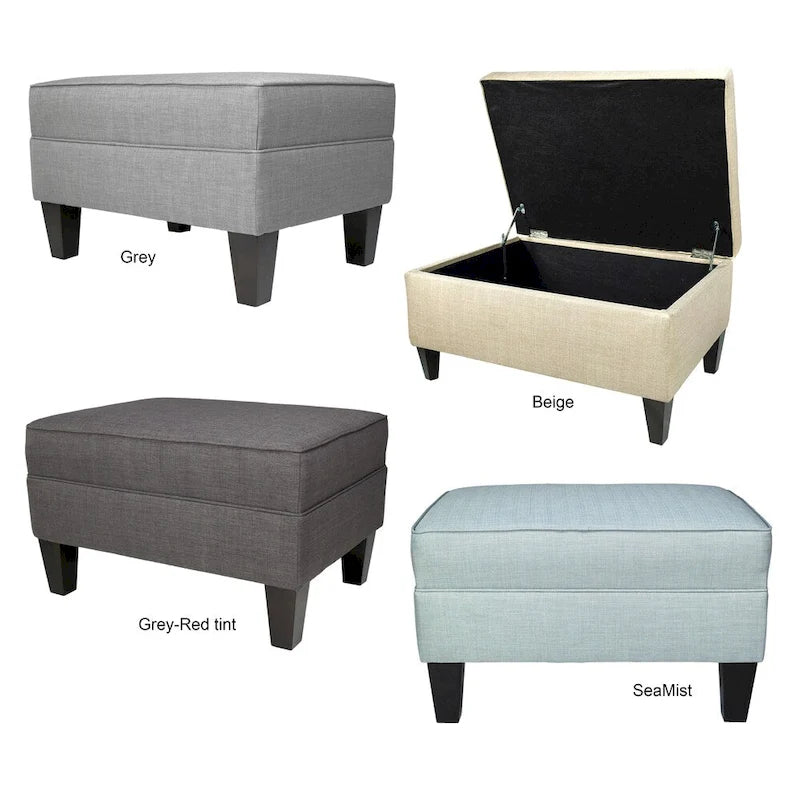 Squared Fabric Upholstered Welted Ottoman