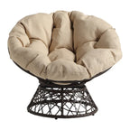 Papasan Chair with Cream Round Pillow Cushion and Brown Wicker Weave