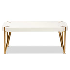 Glam Brushed Gold Metal and White Finished Wood Coffee Table