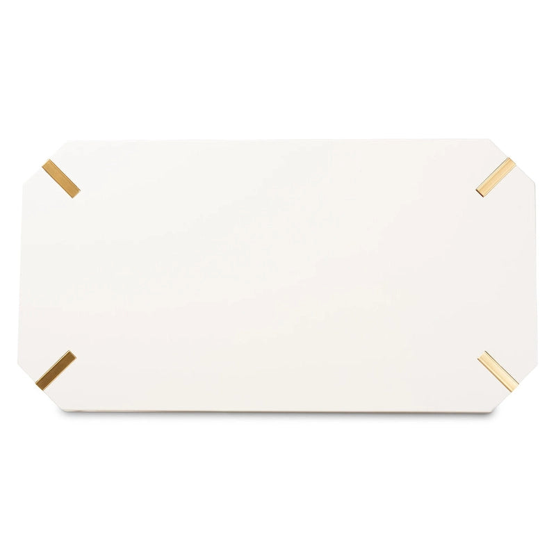Glam Brushed Gold Metal and White Finished Wood Coffee Table