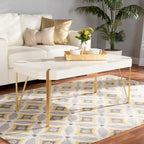 Glam Brushed Gold Metal and White Finished Wood Coffee Table