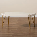 Glam Brushed Gold Metal and White Finished Wood Coffee Table