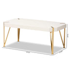 Glam Brushed Gold Metal and White Finished Wood Coffee Table