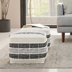 WYNDENHALL Highland Boho Square Pouf in White, Beige, Black Polystyrene Filling