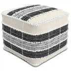 Boho Square Pouf in White, Beige, Black Polystyrene Filling