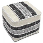 Boho Square Pouf in White, Beige, Black Polystyrene Filling