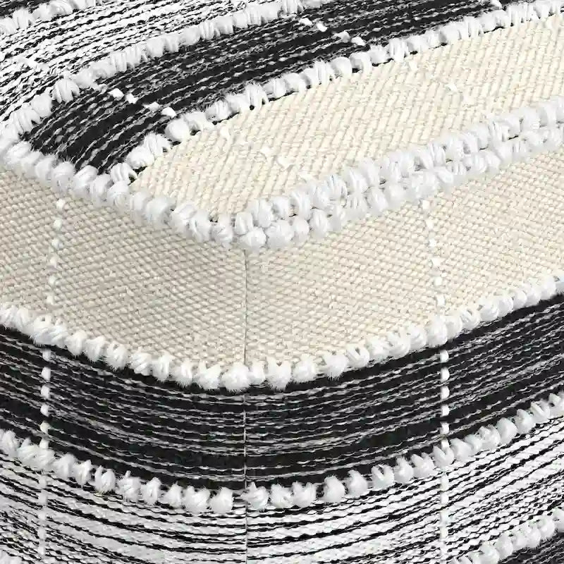 Boho Square Pouf in White, Beige, Black Polystyrene Filling