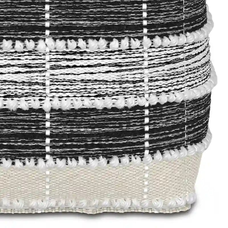 Boho Square Pouf in White, Beige, Black Polystyrene Filling