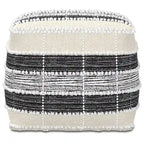 Boho Square Pouf in White, Beige, Black Polystyrene Filling
