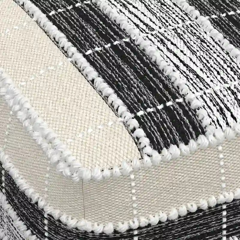 Boho Square Pouf in White, Beige, Black Polystyrene Filling