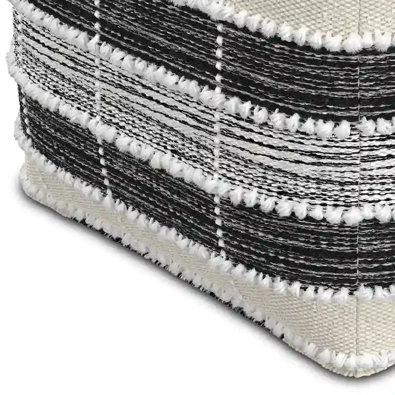 Boho Square Pouf in White, Beige, Black Polystyrene Filling