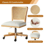 Modern Rattan Back Task Chair with Solid Wood Legs