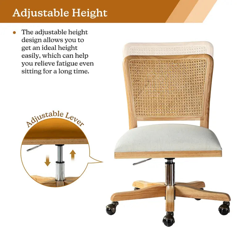 Modern Rattan Back Task Chair with Solid Wood Legs