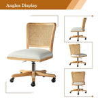 Modern Rattan Back Task Chair with Solid Wood Legs