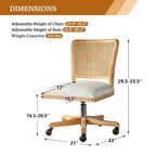 Modern Rattan Back Task Chair with Solid Wood Legs