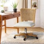 Modern Rattan Back Task Chair with Solid Wood Legs