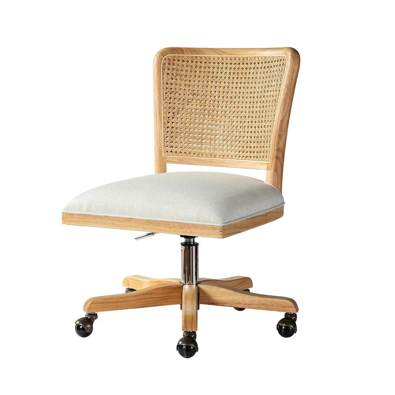 Modern Rattan Back Task Chair with Solid Wood Legs