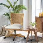 Modern Rattan Back Task Chair with Solid Wood Legs