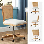 Modern Rattan Back Task Chair with Solid Wood Legs
