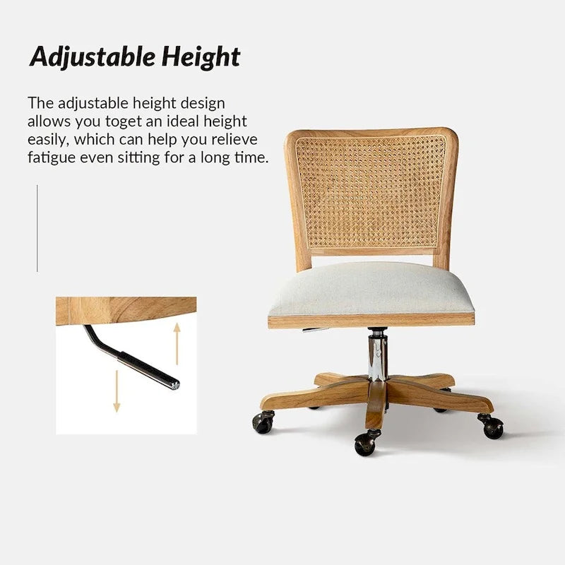 Modern Rattan Back Task Chair with Solid Wood Legs