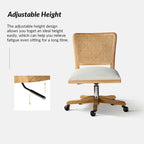Modern Rattan Back Task Chair with Solid Wood Legs