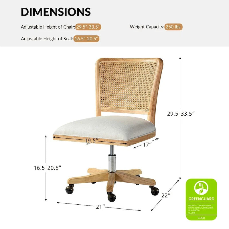Modern Rattan Back Task Chair with Solid Wood Legs
