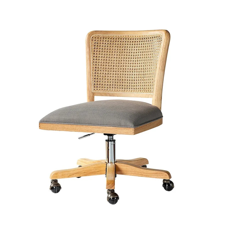 Modern Rattan Back Task Chair with Solid Wood Legs