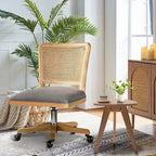 Modern Rattan Back Task Chair with Solid Wood Legs