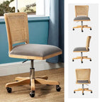 Modern Rattan Back Task Chair with Solid Wood Legs