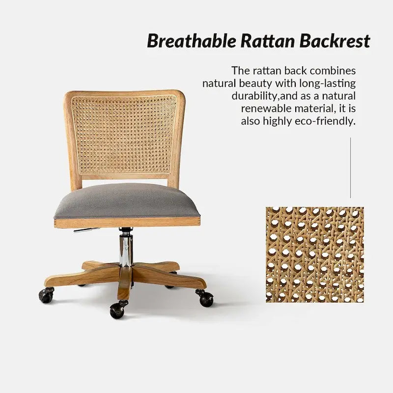 Modern Rattan Back Task Chair with Solid Wood Legs