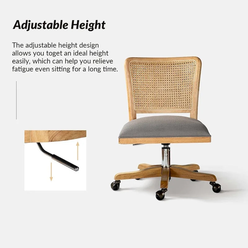 Modern Rattan Back Task Chair with Solid Wood Legs