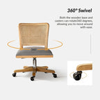 Modern Rattan Back Task Chair with Solid Wood Legs