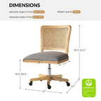 Modern Rattan Back Task Chair with Solid Wood Legs